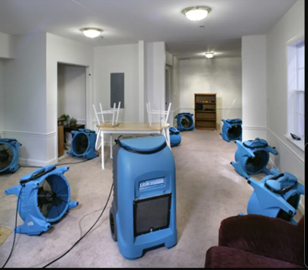Air movers and dehumidifier setup for Water Damage Restoration in Glenview